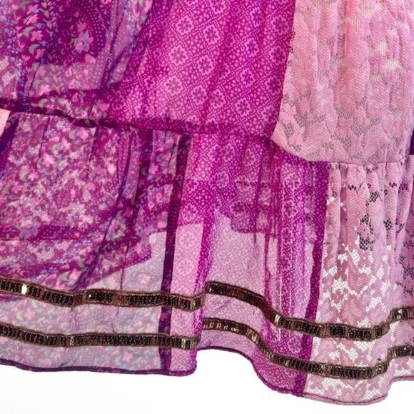 VTG Free People Purple Patchwork Chiffon Top | Boho Grunge Fairy Whimsigoth Y2K - Picture 11 of 16